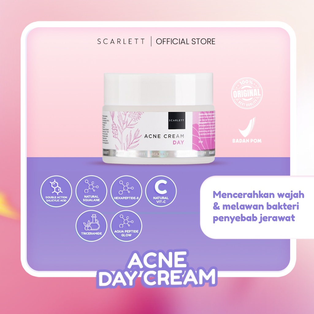 Scarlett Whitening Acne Day Cream untuk wajah berjerawat
