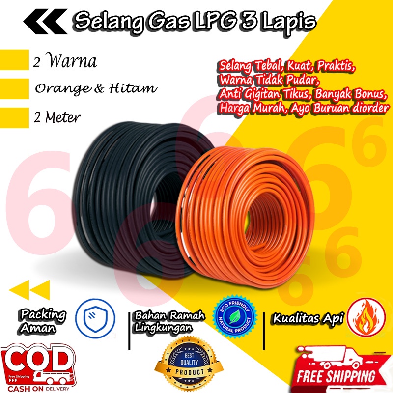 SELANG GAS KOMPOR LPG 3 LAPIS 1 ROL 1.8 METER HOSE WATER HEATER STANDAR SNI ANTI GIGITAN TIKUS COD