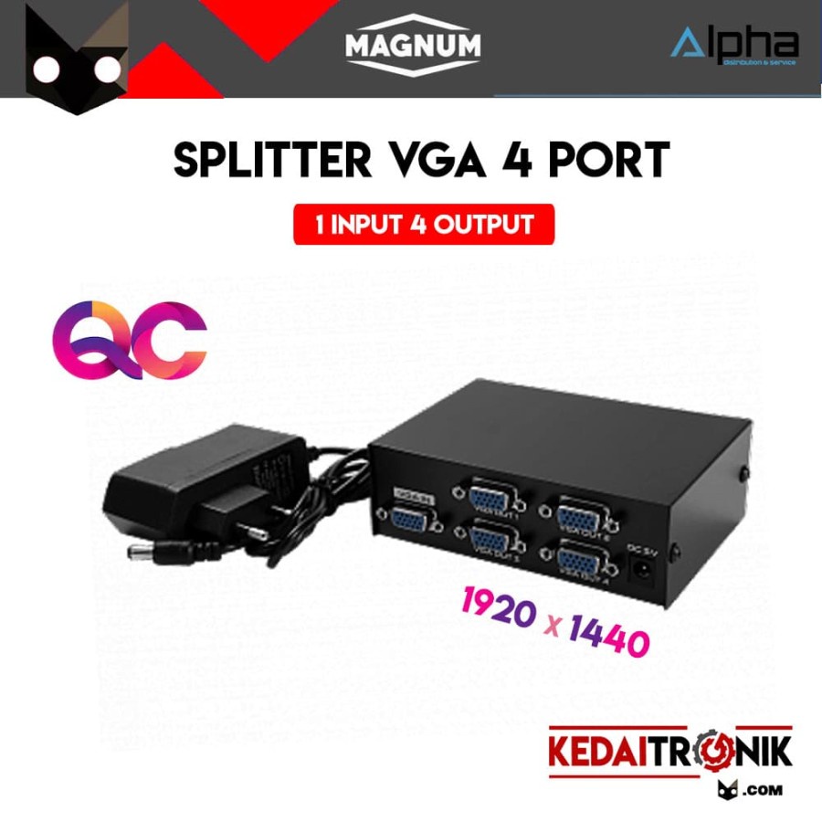 Splitter VGA 4 Port MAGNUM + Adaptor 1-4 Pembagi Layar 15 Pin D Sub 4P