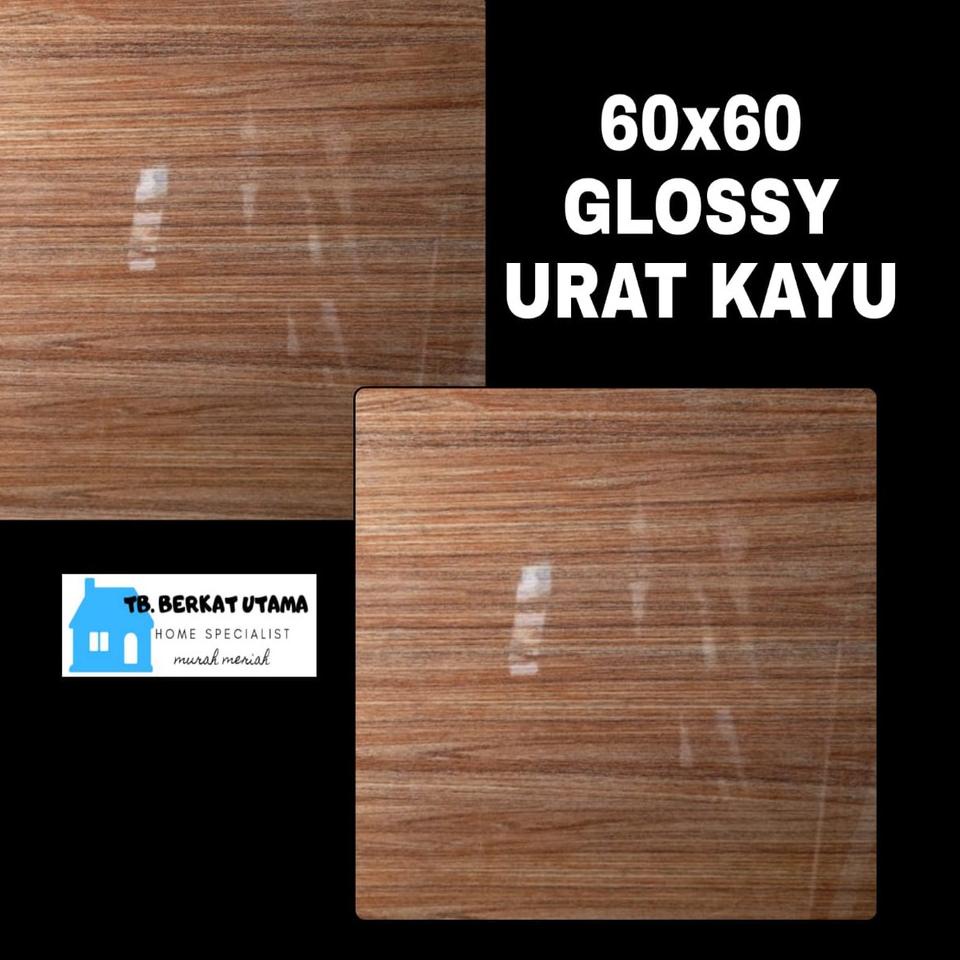 ☺ GRANIT LANTAI 60X60 GLOSSY URAT KAYU COKLAT ✿