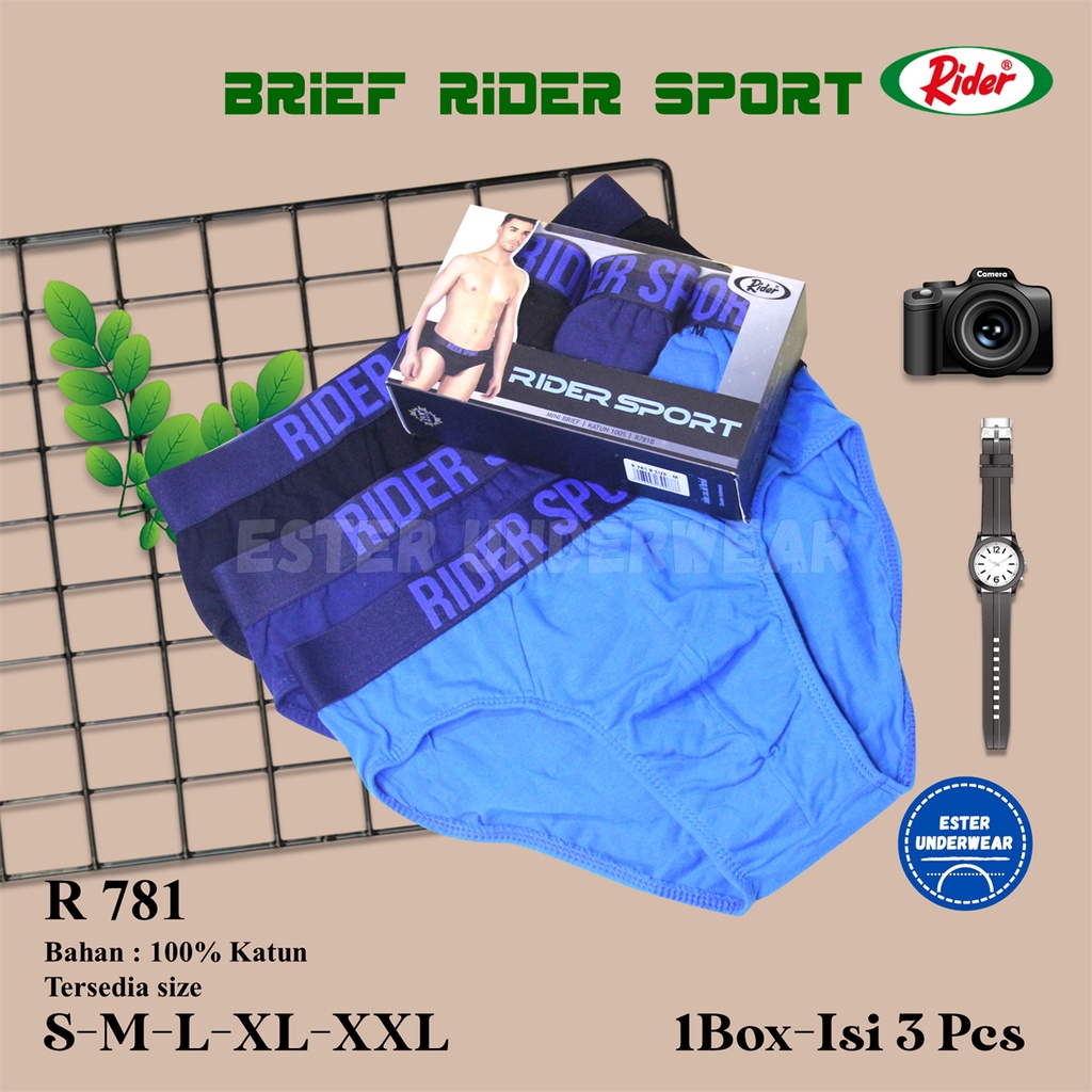 Celana Dalam Pria Rider Sport R 781 Isi 3 Pcs/Pack Bahan Katun 100%