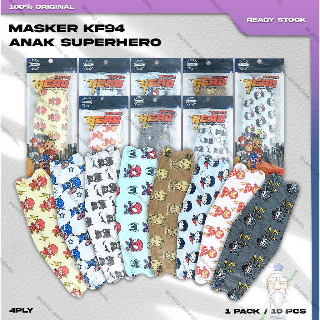 ❤️ SUHU ❤️ Masker Anak KF94 SUPERHERO 4Ply Isi 10Pcs Motif Thor Kartun Lucu Earloop Surgical Mask Kemenkes