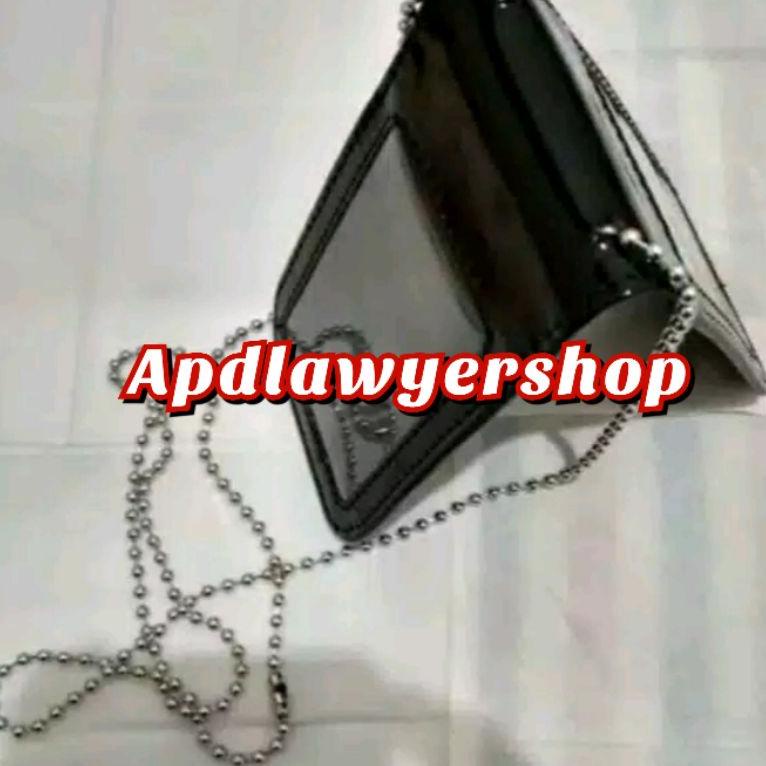 Name tag id card holder plus kalung rantai kulit hitam glossy kwalitas bagus HARGA TERMURAH