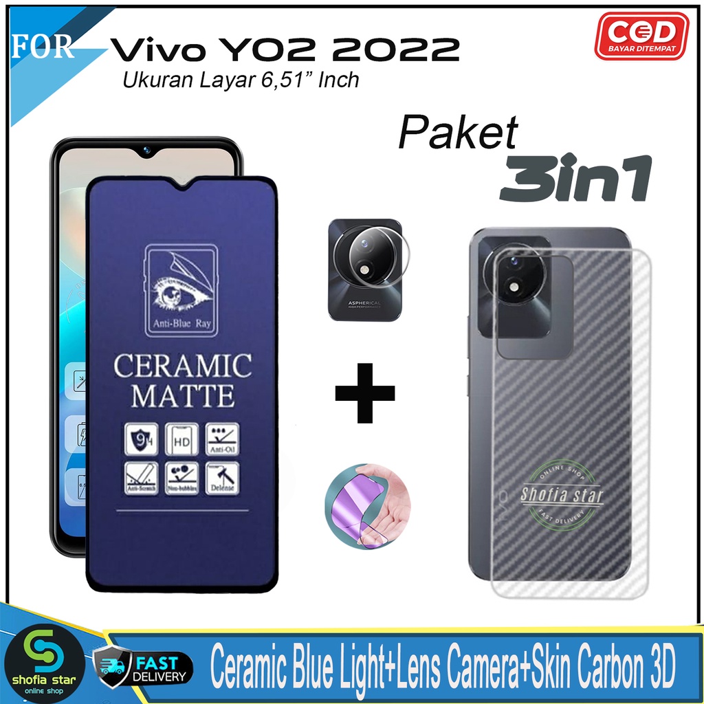 Promo 3in1 Tempered Glass Privacy Spy Vivo Y02 2022 Y02t 2023 Anti Gores Anti Spy Full Layar