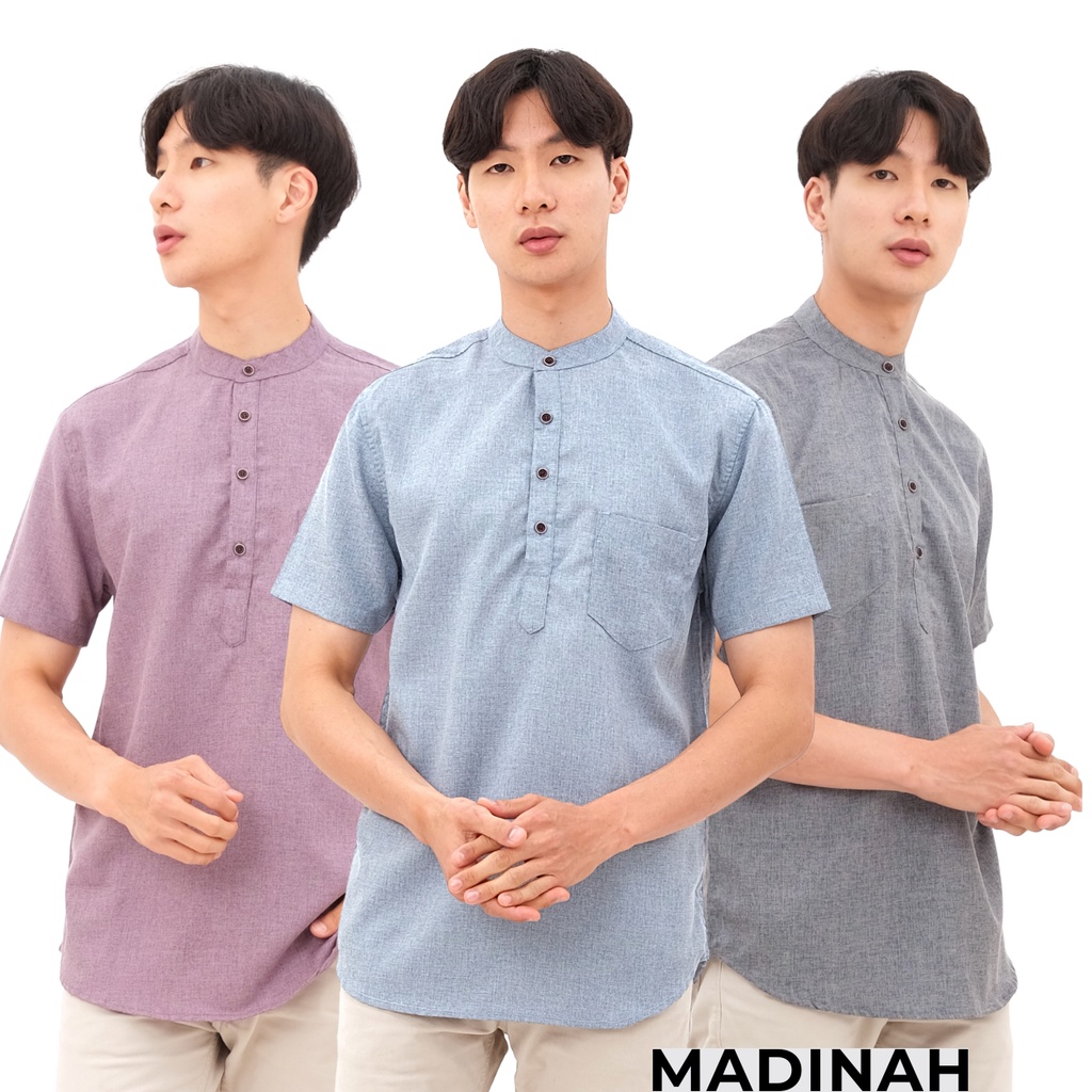 Baju Koko Pria Lengan Pendek Polos Baju Muslim Kemko Dewasa Katun Madinah