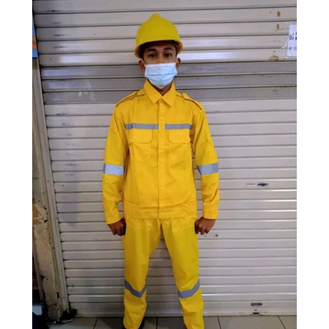 Seragam Safety Baju Celana Lengan Panjang Warna Kuning