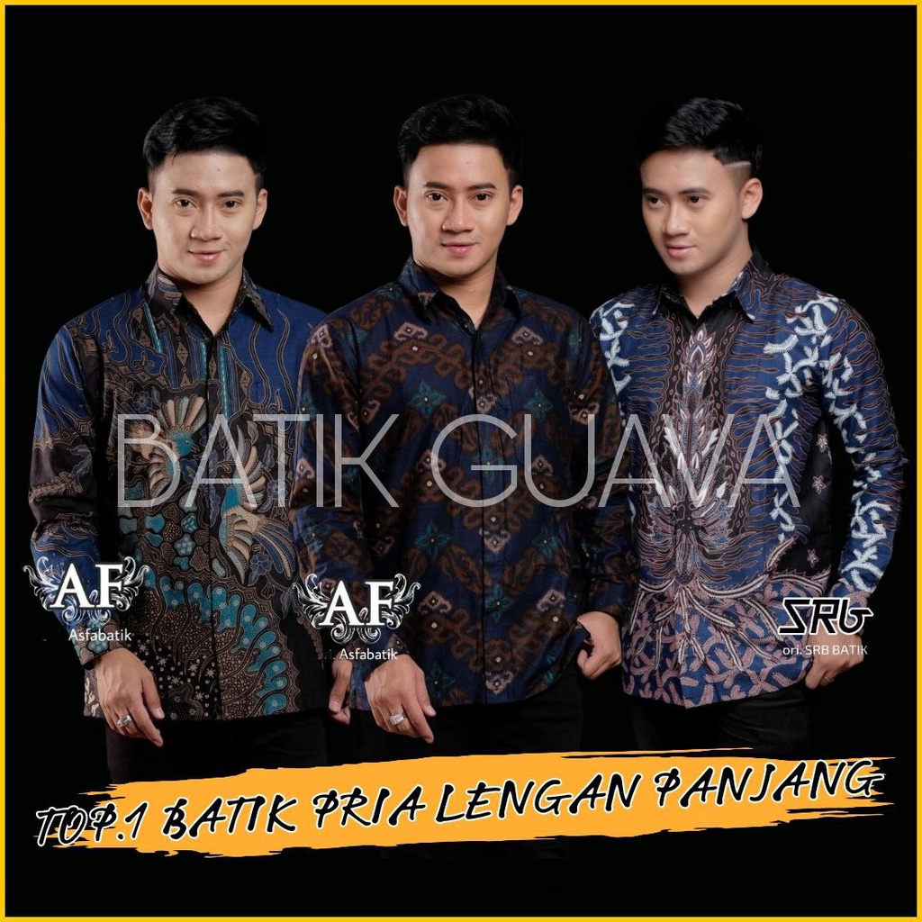 Batik Pria Lengan Panjang BATIK GUAVA HRB026 motif KERATONAN Kode 003 size M L XL XXL Reguler