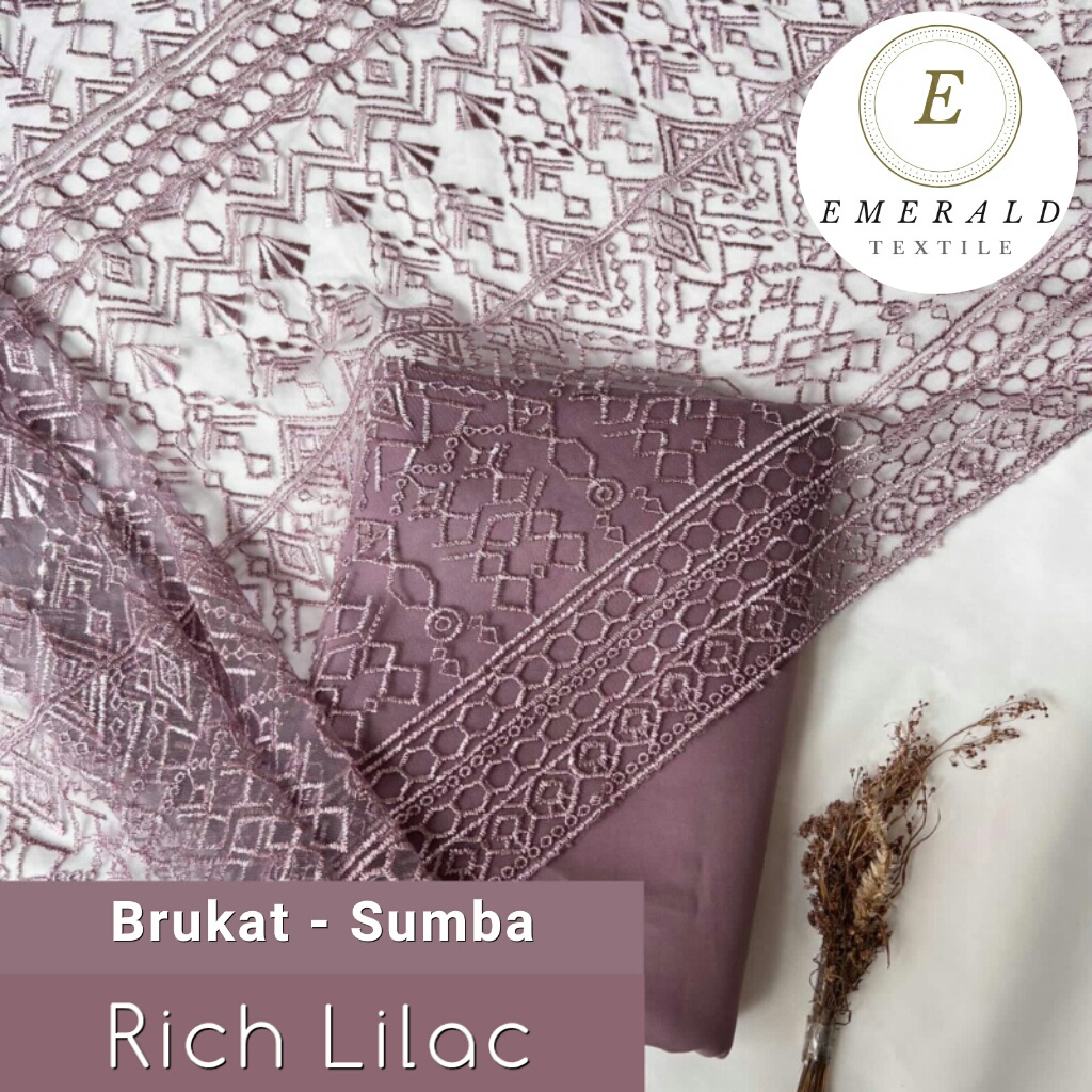 SETENGAH METER Kain Brukat Tile Prancis Premium Bahan Kebaya Motif Sumba - Rich Lilac ( HARGA PER 50cm KAIN )