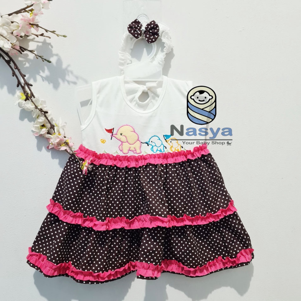 [P-066B] Dress Bayi (0-6 bulan) / Setelan Bayi Perempuan Motif gajah Lucu