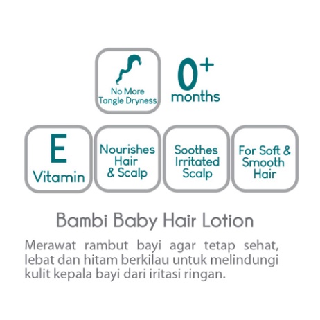 [BPOM] Bambi Baby Hair Lotion With Aloe Vera Candlenut &amp; Celery 100ml / Hair Lotion With Allantion &amp; Vitamin E / Bambi Hair Lotion / Vitamin Rambut Bayi / Minyak Rambut / Melembutkan &amp; Mengkilaukan Rambut Bayi / MY MOM