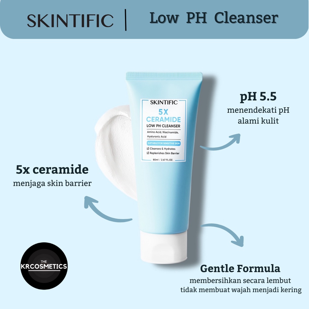 SKINTIFIC 5X Ceramide Low pH Cleanser Facial Wash Gentle Cleanser For Sensitive Skin 80ml