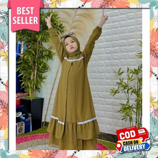 Lussy Kids-Dress Gamis Anak Wanita Perempuan Muslim Brukat Import 3 4 5 6 7 8 9 10 11 12 Tahun Lebar