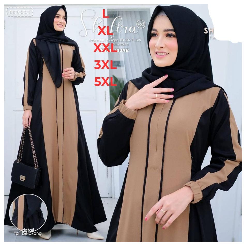 ➽ Baju Gamis Jumbo + Khimar Terkini 2022 Size L XL XXL XXXL 5XL Gamis Modern Desain Simple ♧