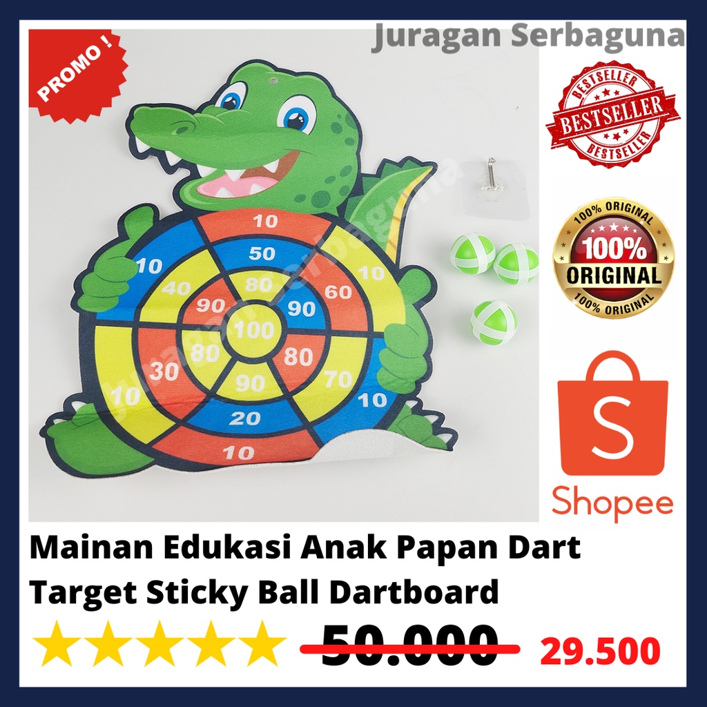 Mainan Edukasi Anak Papan Dart Target Sticky Ball Dartboard Dart Board Motif Dino