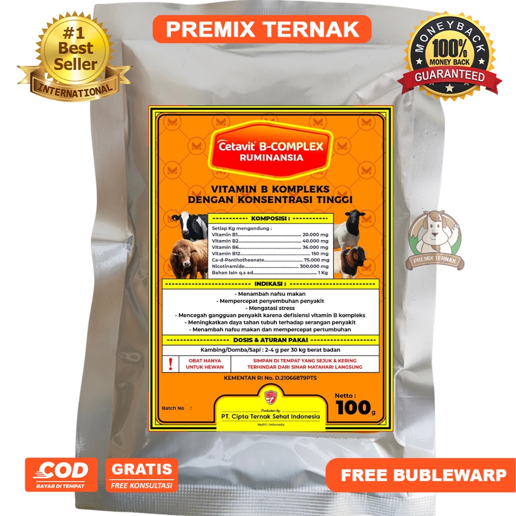 CETAVIT B COMPLEX 100 gr - Multivitamin B komplek ternak ruminansia - Penambah nafsu makan ternak sapi kambing domba