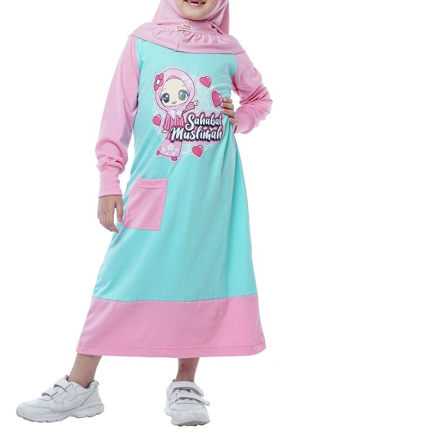 ➶ Dungdungkids Baju Gamis Kaos Anak Perempuan Muslimah Sahabat Muslimah Tosca Pink (Tanpa Jilbab) ○