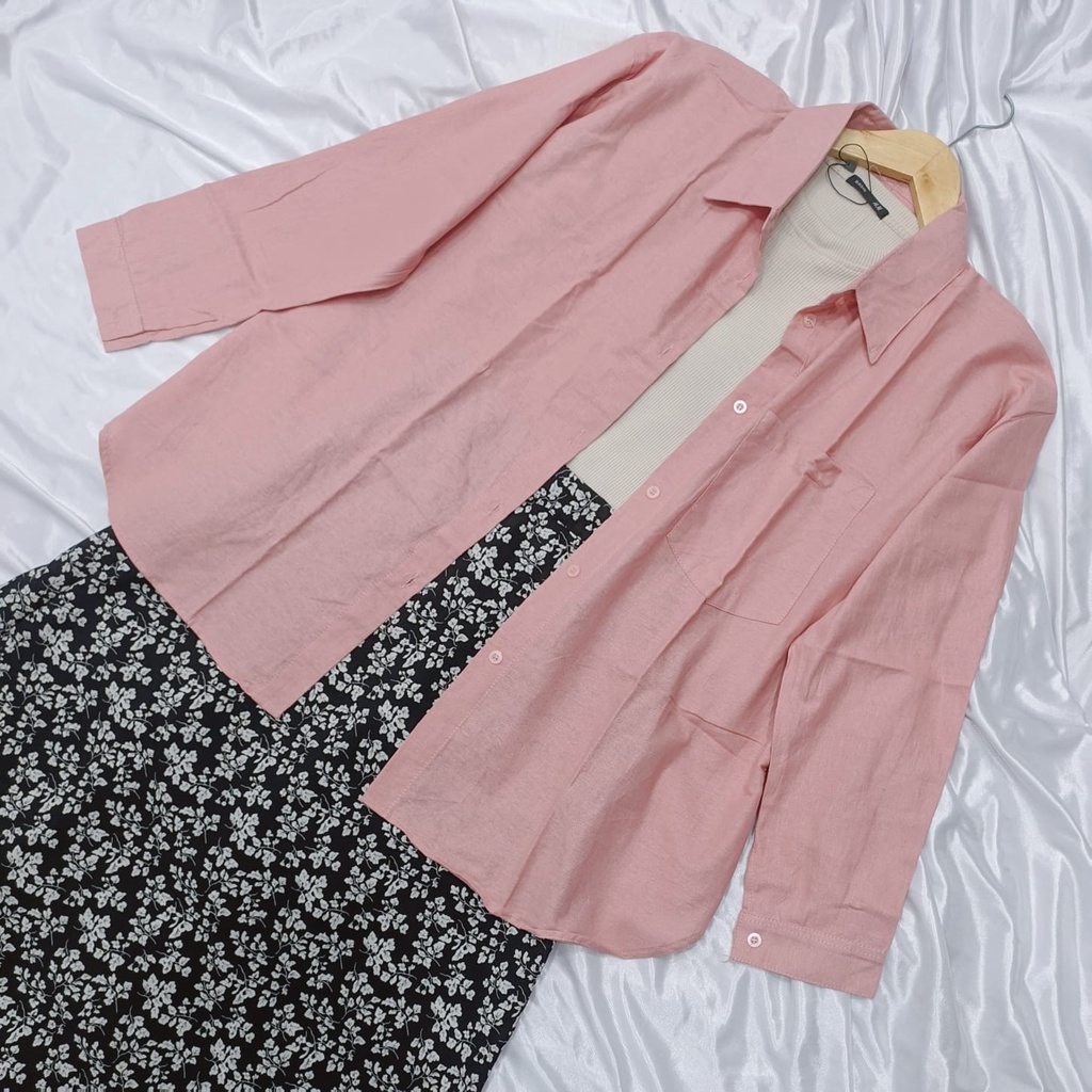 SETELAN ONESET LINEN + KAOS RIB PREMIUM + ROK FLORAL / ONE SET KEMEJA LINEN