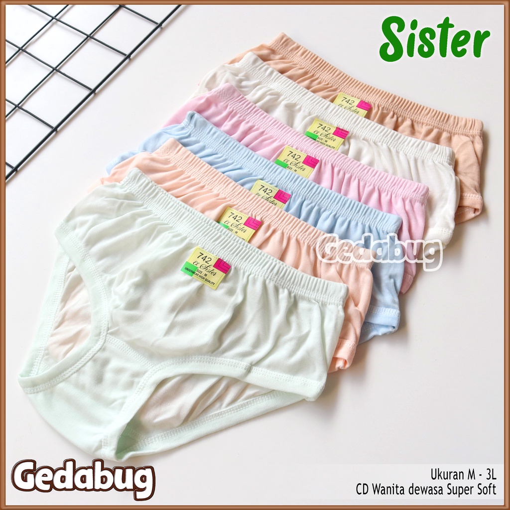 6 Pcs - CD Wanita Sister Karet Kerut | Celana dalam wanita dewasa Berkualitas | Gedabug