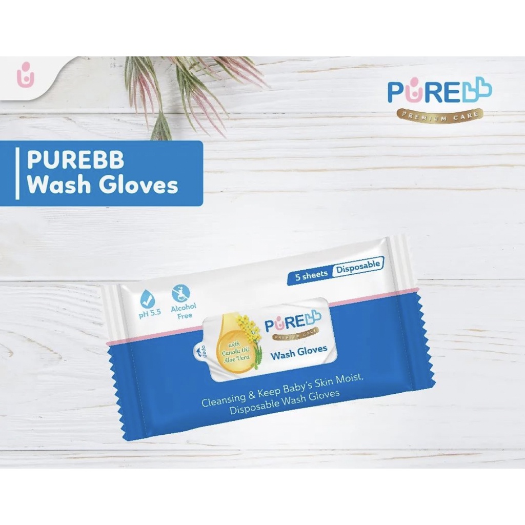 PureBB BABY Tissue Basah Bayi Disposable Wash Gloves Washlap Kain Lap