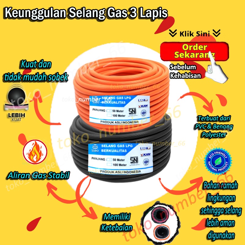 SELANG KOMPOR GAS LPG 3 LAPIS PERMETER SELANG AIR PANAS TEKANAN TINGGI SNI ANTI GIGITAN TIKUS COD