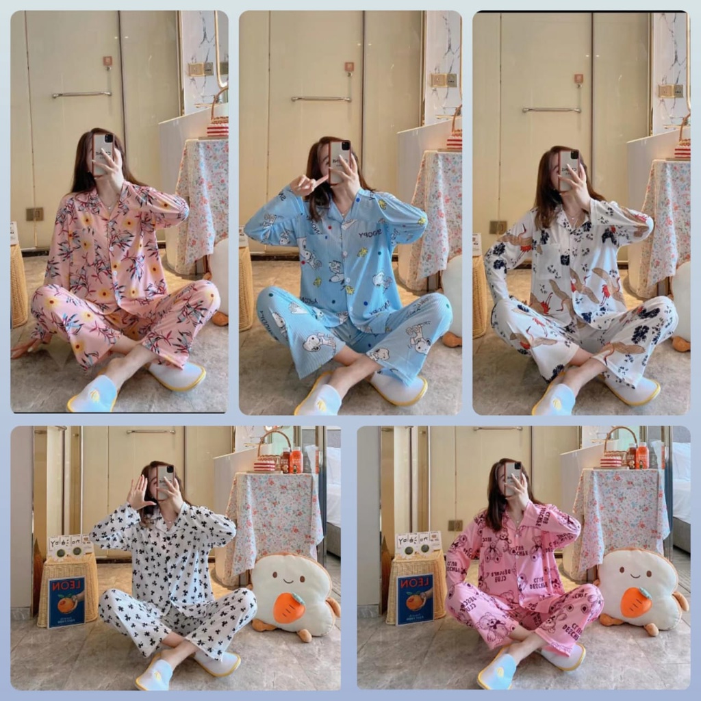 Baju Tidur Wanita Import/Baju Tidur Wanita Piyama Lengan Panjang/Piyama Tidur Wanita/Baju Tidur PIya