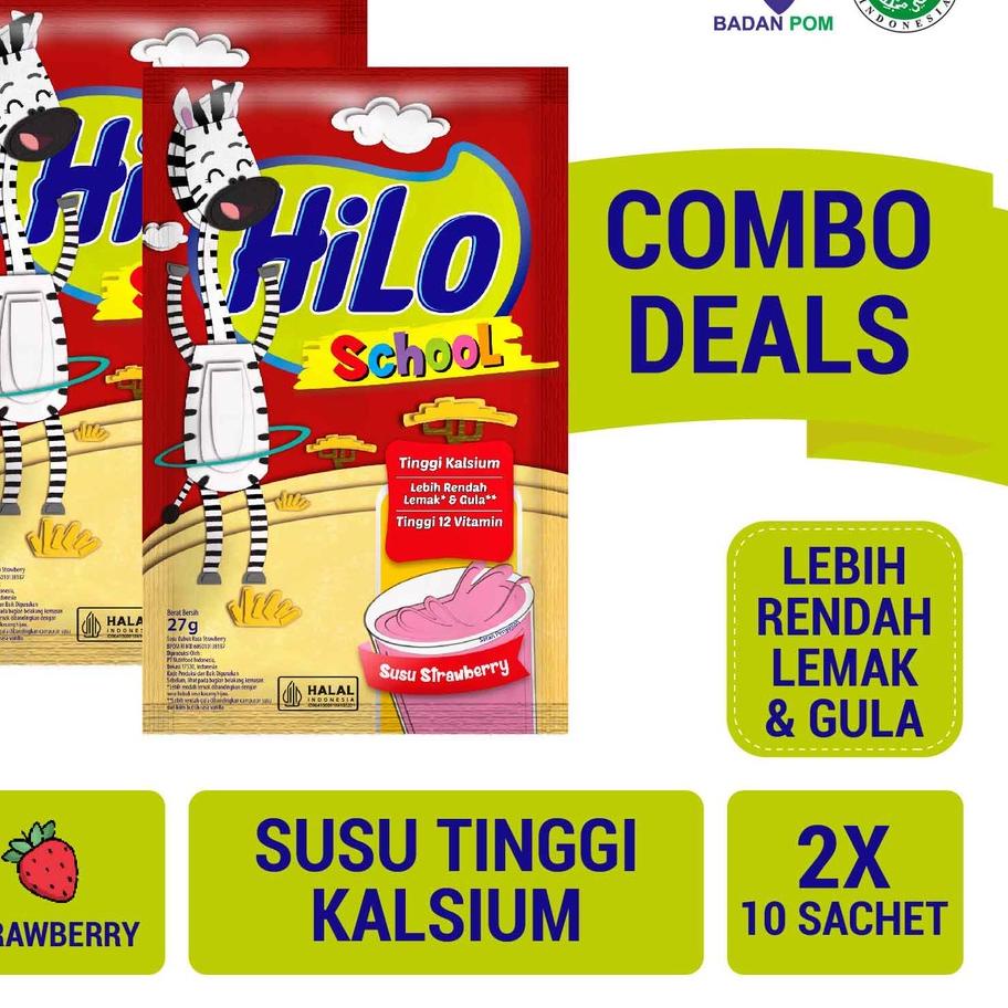 

◙ Twin Pack - HiLo School Susu Strawberry 10 Sachet - Tinggi Kalsium Lebih Rendah Gula ➫