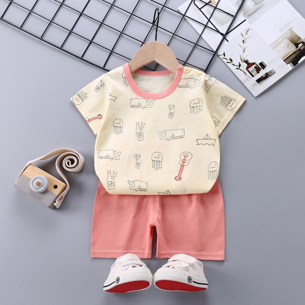 Cherry COD Setelan Pakaian Bayi / Setelan Pakaian Anak Lengan Pendek / Setelan Baju Bayi SLP31