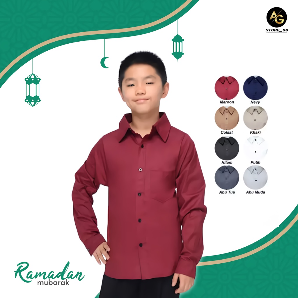 Baju Atasan kemeja anak laki laki cowok 8 9 10 11 12 13 tahun lengan panjang polos maron
