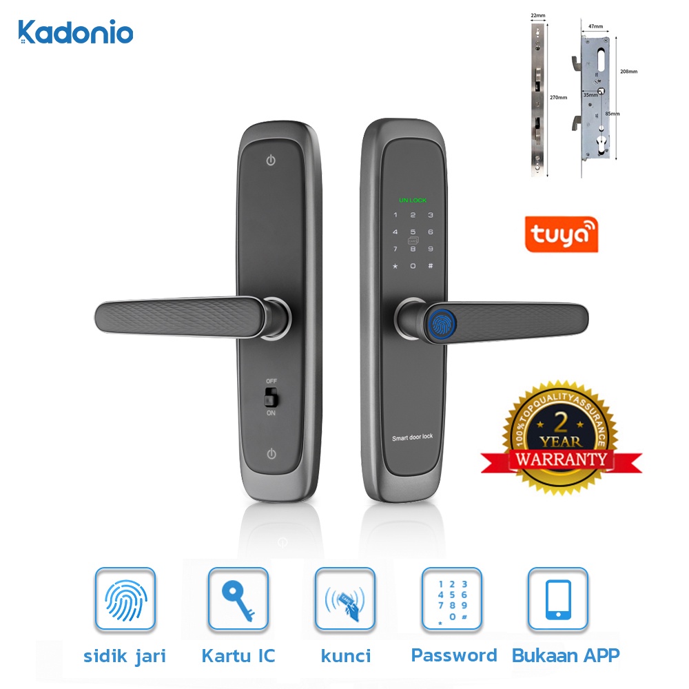 Kadonio kunci pintu sidik jari kunci Pintu Bluetooth pintar kunci pintu digital IC Card Smart Lock Sliding Door with Handle Kontrol App kunci pintu digital