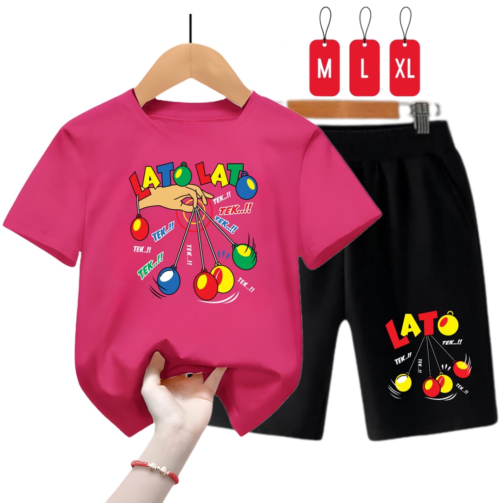 Hzl_outfit Kaos Setelan Anak Laki-Perempuan Lato Lato Tek Trend/ Setelan Kaos Anak Anak