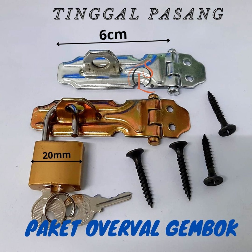 Paket Grendel Overpall Gembok / Gerendel Tempat Gembok Pintu / Overval Gembok + Skrup