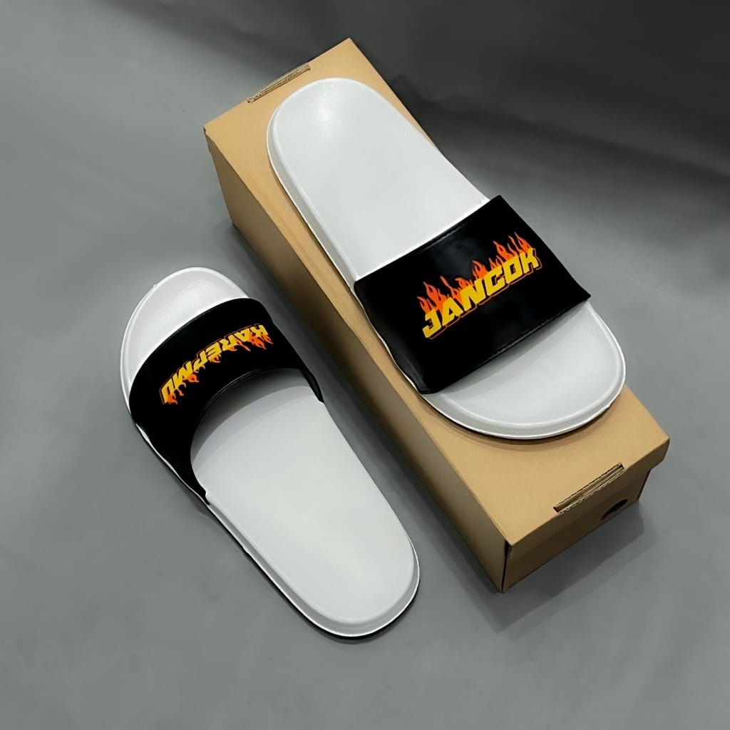 SANDAL SLIDE PRIA WANITA HITAM PUTIH KEREN