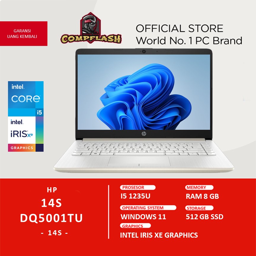 LAPTOP HP 14S DQ5001TU I5 1235U 8GB 512SSD IRISXE W11+OHS 14.0FHD IPS FP BLIT 2YR SLV