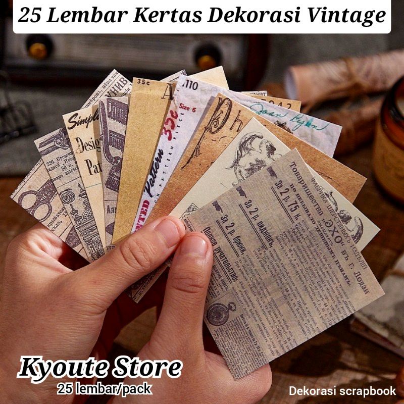 

25 Lembar Kertas Dekorasi Scrapbook Vintage Pattern Butterfly Article Flowers Journal Jadul