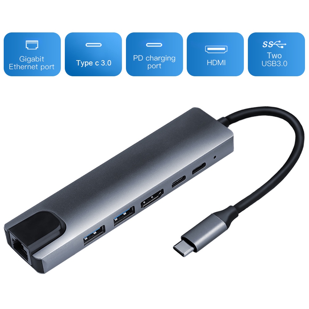 Multi USB Type C Hub 6 in 1 Docking 4K HDMI RJ45 PD USB 3.0 PC Macbook