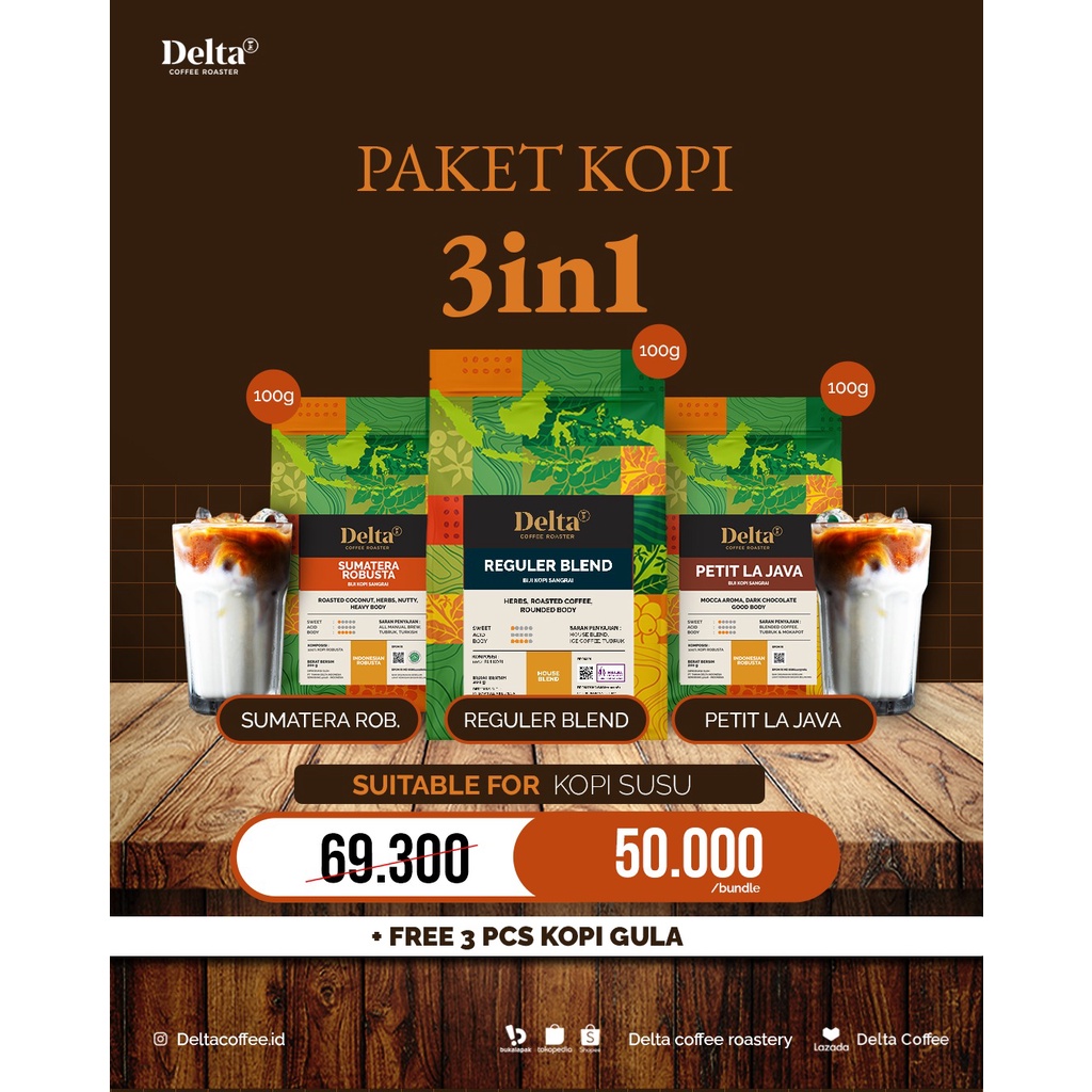 Jual Paket 3 in 1 for Kopsus Kopi Gula Promo Bundle Delta Coffee