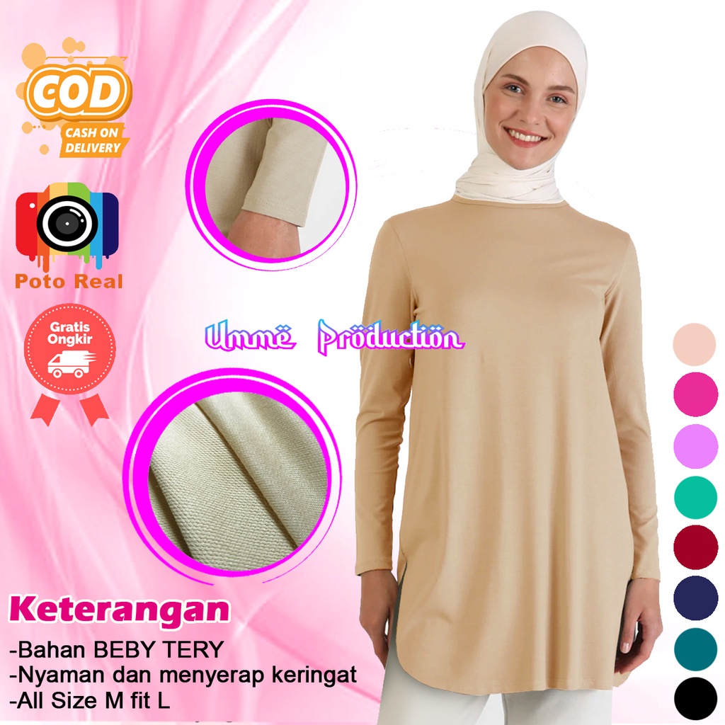 tunik wanita terbaru baju kaos tunic atasan fashion bahan babyterry import Populer muslim dewasa rem