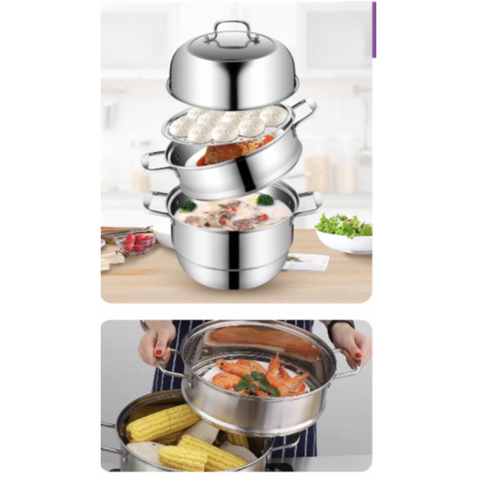 ( BISA COD ) PROMO PANCI KUKUS STEAMER 3 SUSUN / PANCI KUKUS 3 TINGKAT MULTIFUNGSI / PANCI KUKUS SERBAGUNA / PANCI SET