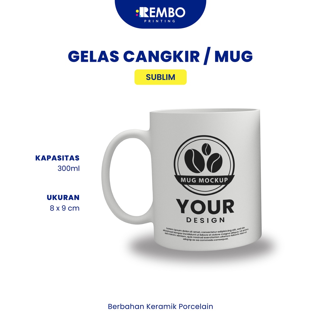 Mug Keramik Putih Custom Souvenir Merchandise - REMBO PRINTING