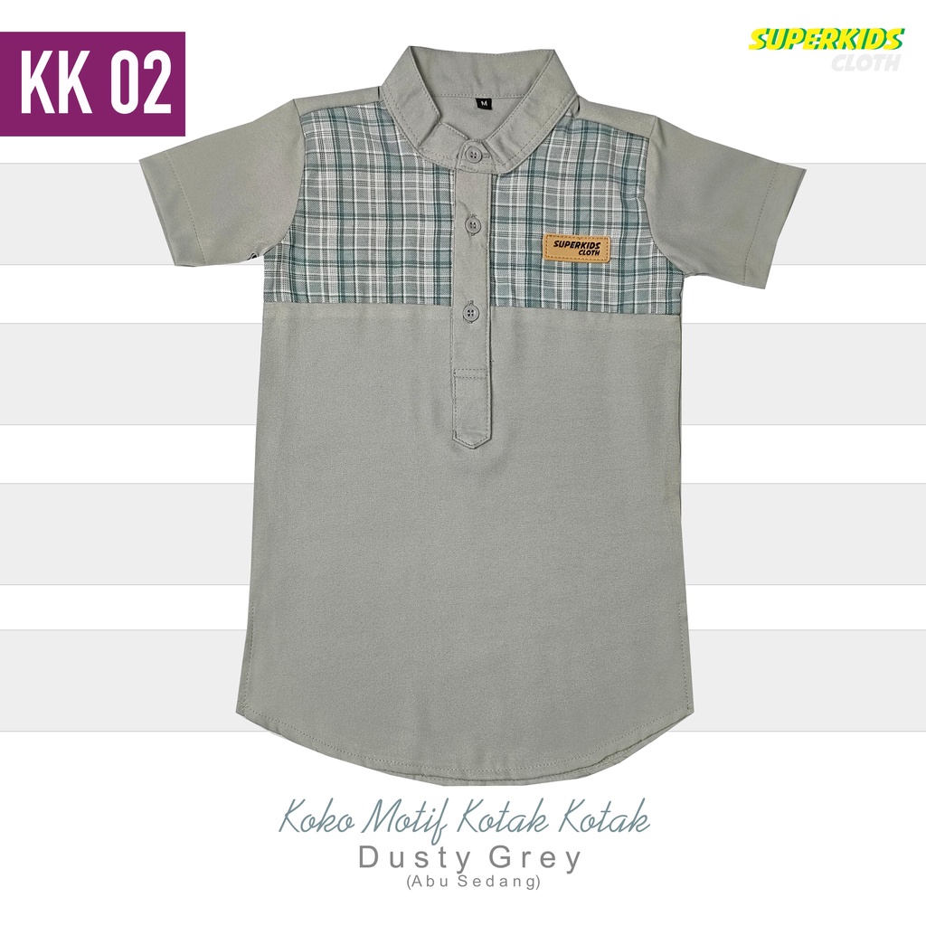 Baju Muslim Koko Anak Laki-Laki Kotak-Kotak Dusty Grey SUPERKIDSCLOTH 1-10 Tahun