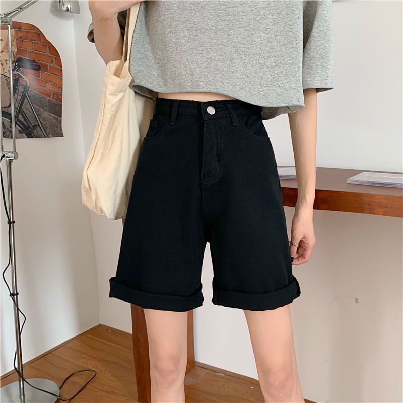 Baru Hitam Highwaist Jeans Celana Pendek Wanita Kasual Import