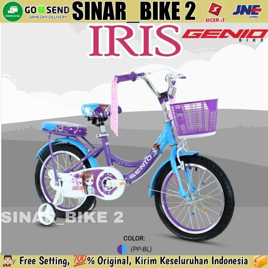 Sepeda Mini Anak Perempuan GENIO IRIS Ukuran 12 ,16 &amp; 18 Inch Keranjang