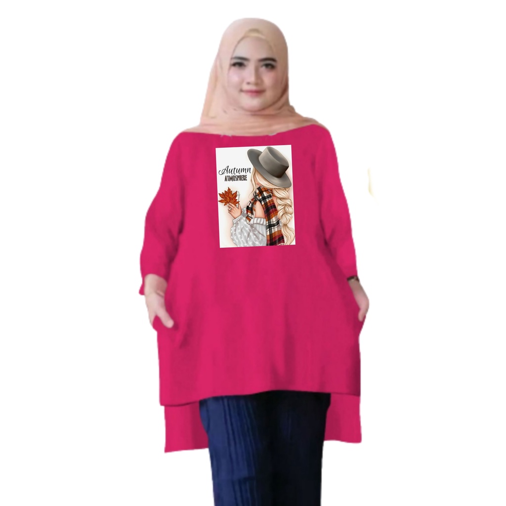 Atasan Baju Tunik Kaos Wanita Oversize LD 130 Cm Terbaru 2023 Viral Gambar DTF Bahan Kaos Babyterry . Atasan Baju Wanita Santai Tunik Wanita Dewasa Cewek Jumbo Kekinian Murah Big Size Autumn Atmosphere