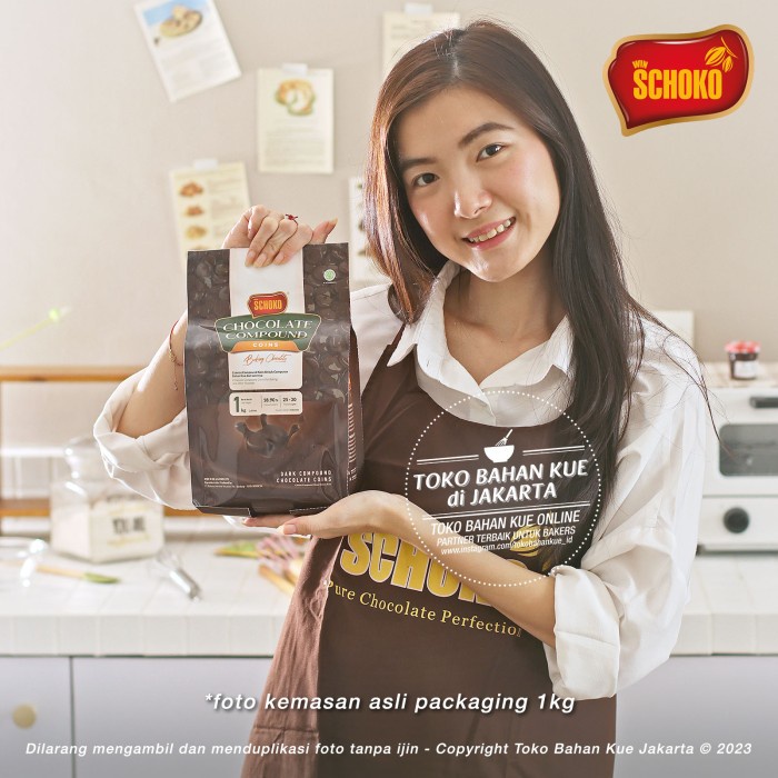 

Schoko Dark Compound Chocolate Coin 1kg Coklat Koin Baking Keping Enak