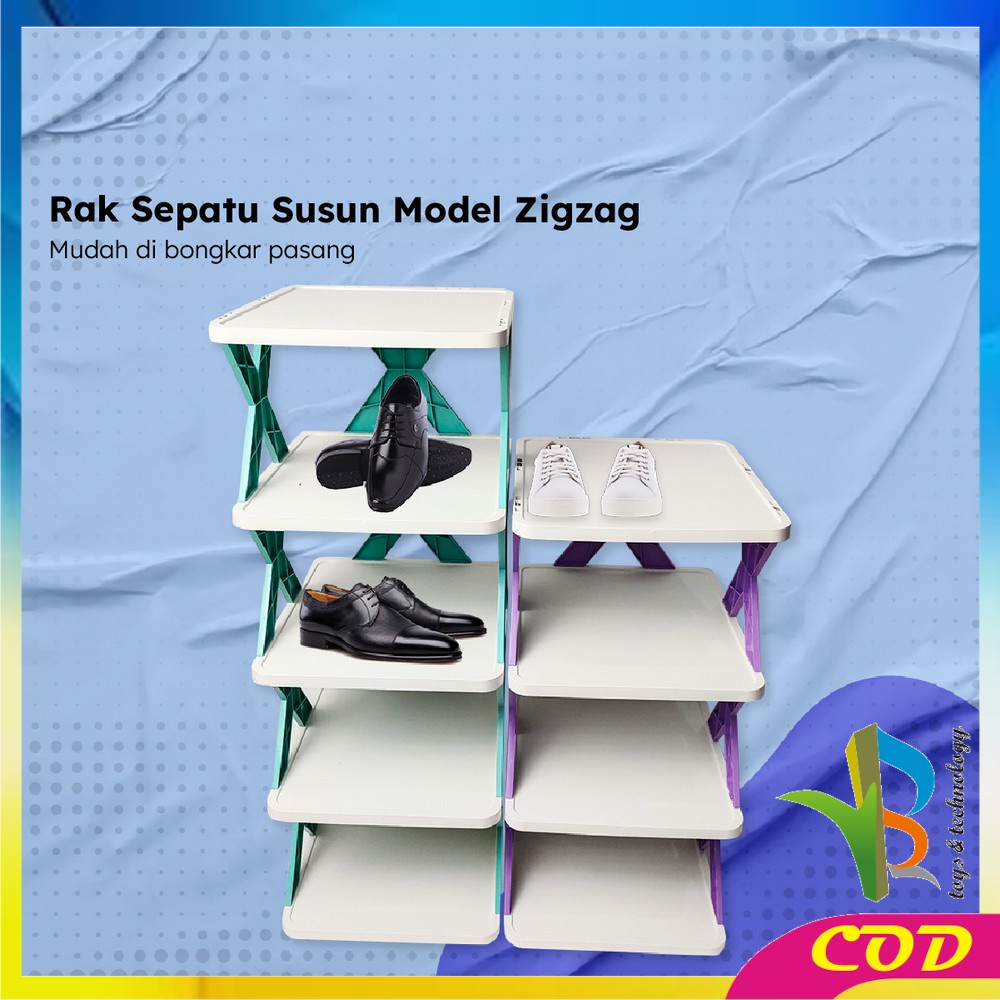 RB-C805 Rak Sepatu Susun 4 5 Tingkat Multifungsi Model Zigzag Silang Organizer Rack Shoe / Rak Susun Plastik Layer Minimalis / Tempat Penyimpanan Sandal Portable