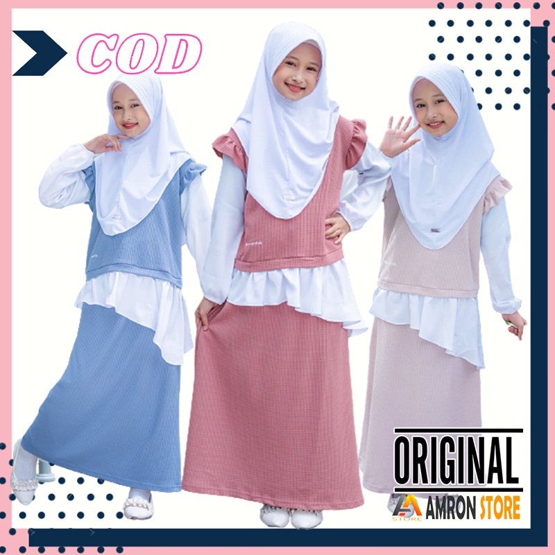 Setelan Baju Muslim Anak Perempuan Umur 3 4 5 6 7 8 9 10 11 12 Tahun Model Terbaru Lebaran Haneen One Set