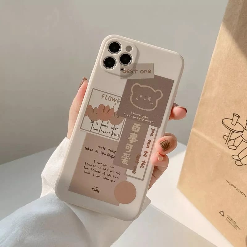 [V39] Case Bear Oppo A17 A77S A52 A92 A95 A96 A54 A55 A57 A31 A37 A71 A74 A76 A33W Neo 7 9 4G 5G Softcase Cute Silikon Cream