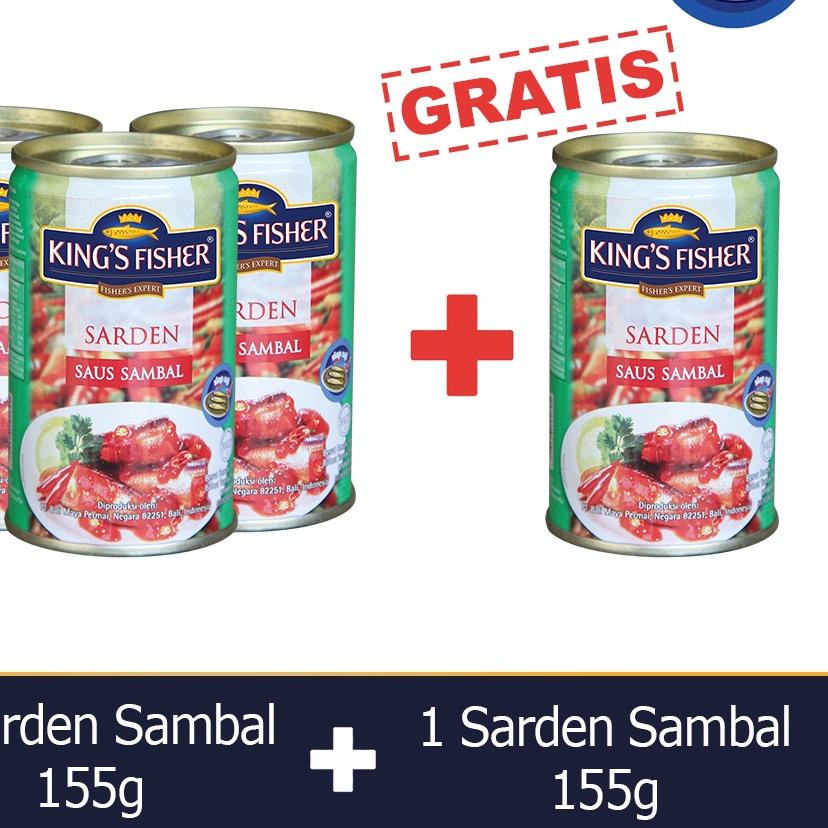 

QC PASS⚡️⚡️-Paket 3 Gratis 1 King's Fisher Sarden mini saus sambal Makanan Kaleng 155g kings fisher