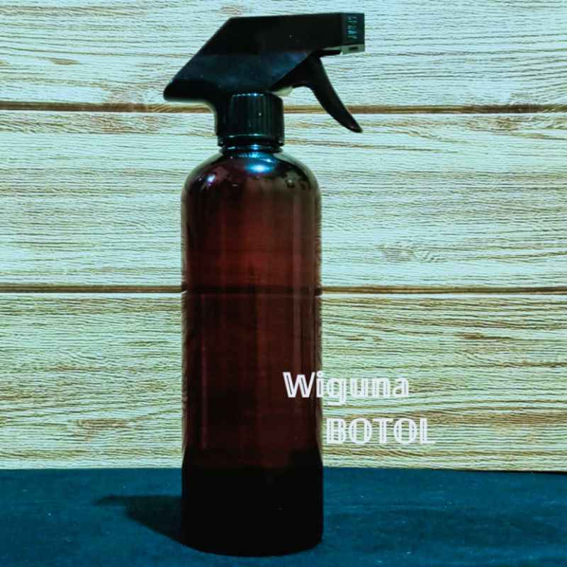 Botol Spray 500ml Amber Model Tinggi / Botol PET 500ml Tinggi Tutup Spray Kispray