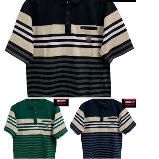 ❆ Kaos Kerah Fashion Pria RSCH Original Salur Garis Besar L-XXL (Kancing Kantong) ♛